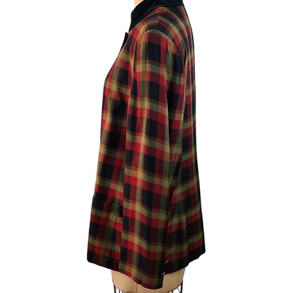 Vintage oversized shoulder pads red green black plaid blazer size 16 - Picture 2 of 9